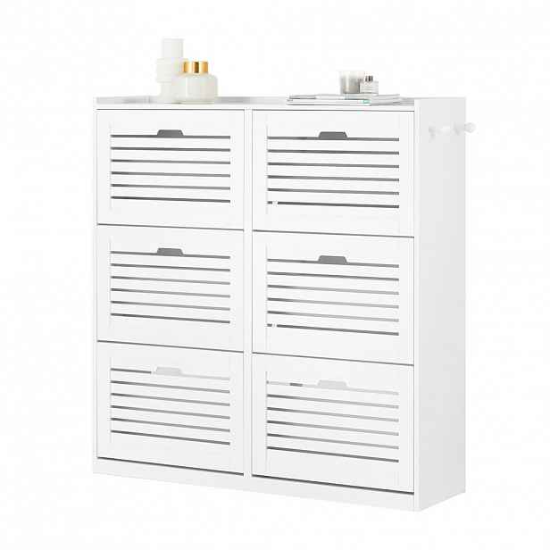 SoBuy BOTNÍK se 6 dveřmi Bílá 115x30x112cm Nordický