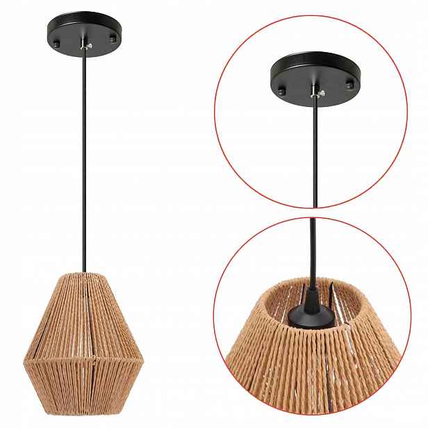 Závěsná lampa Boho E27 Béžová Ažurová Samostatná kovová Jutový Provázek