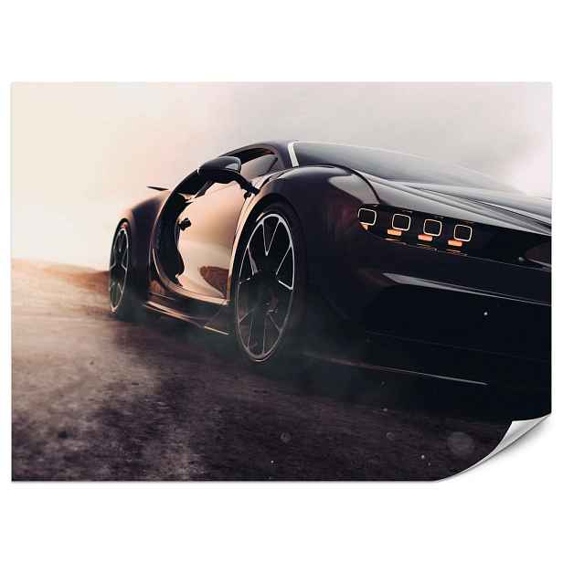 Muralo FOTOTAPETA do Studentského Pokoje Černý Sportovní Vůz Poušť Luxusní Auto Písek 100x70