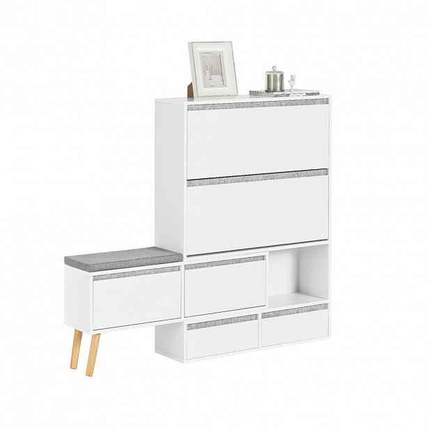 SoBuy BOTNÍK se 6 dveřmi Bílá 124x80x115cm Nordický