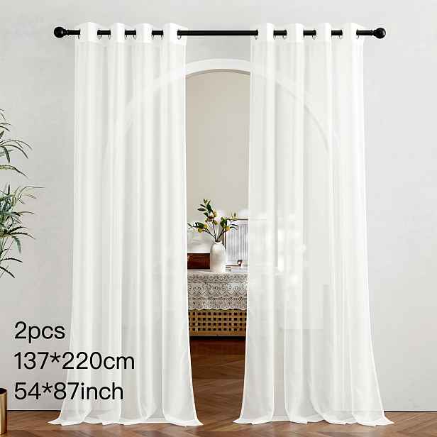 TEMU Sada 2 elegantních bílých bohémských průsvitných závěsů, kapsou na tyč, 80Gsm, ideální pro dekoraci ložnice a obývacího pokoje