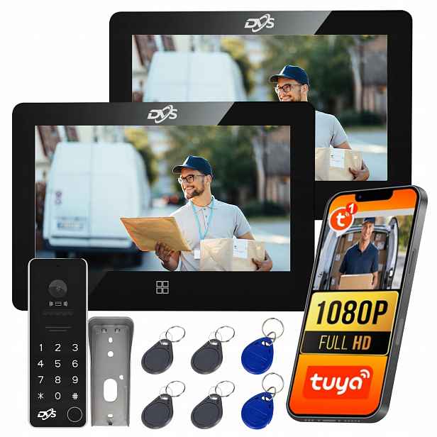 Videodomofon Interkom WiFi 2 Dotykové Monitory Černé Rfid Klíčenky Tuya Dvs