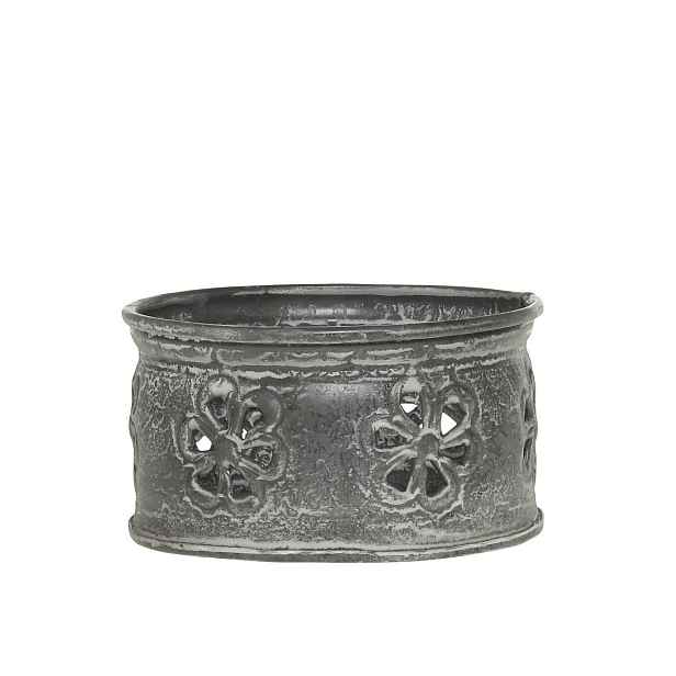 Zinkový antik kovový svícen s květy na válcovou svíčku - Ø 10*6 cm Chic Antique
