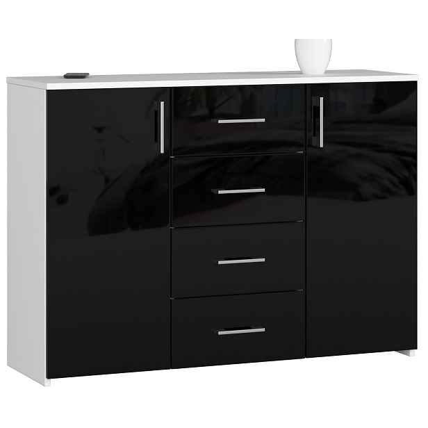 Ak furniture Komoda Torvi K 110 cm bílá/černá lesklá