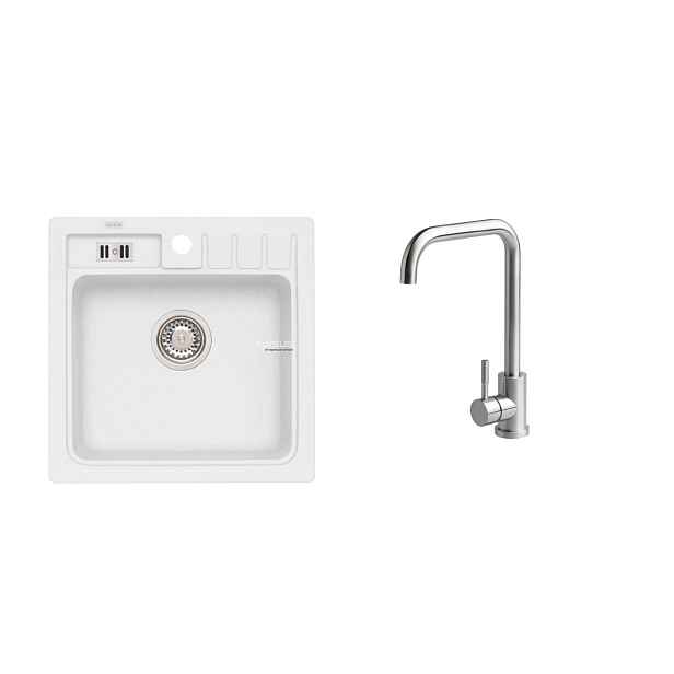 Alveus SET ALVEUS NIAGARA 20/11 + BATERIE Angel - bílý granitový dřez 465 x 465 mm v setu s baterií