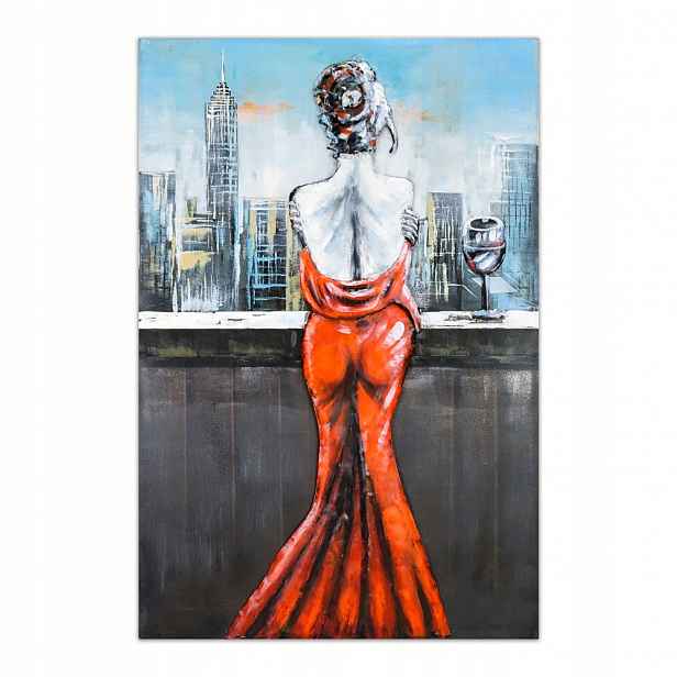 Kovový 3D loftový obraz Žena V Červeném 80x120 cm