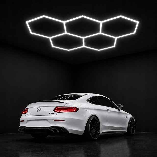 Silná bílá Led lampa Hexagon 5X 229x158 cm 168 W, prémiová garáž 6500K