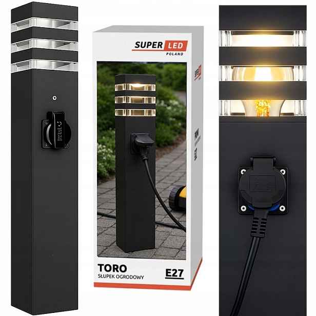 Stojací zahradní lampa Sloupek 80 cm E27 zásuvka 230 V SuperLED