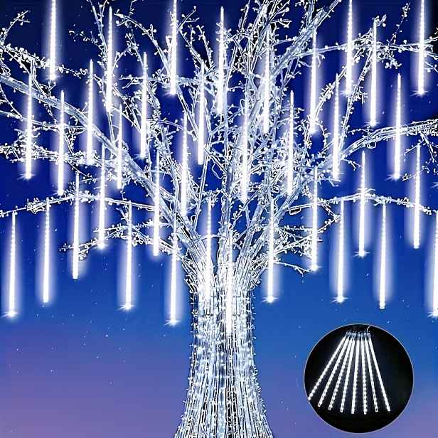 TEMU Meteorický dešťová lampa, 288 LED 12" 8 Vánoční venkovní meteorický dešťová lampa, scéna dešťových kapů a sněhu, vhodná pro zahradní párty,