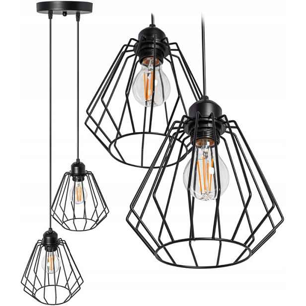 Závěsná lampa ve stylu loftu, černá, ažurová, kovová, dvojitá konstrukce