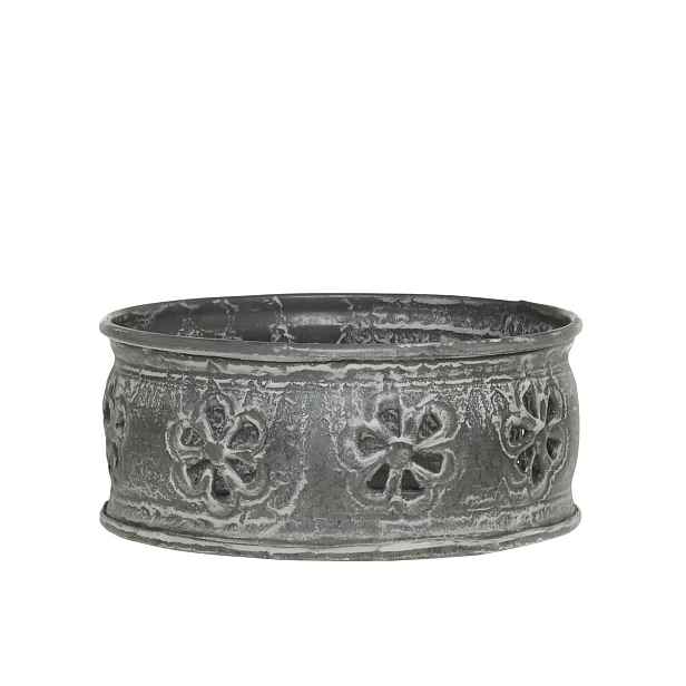 Zinkový antik kovový svícen s květy na válcovou svíčku - Ø 13*6 cm Chic Antique