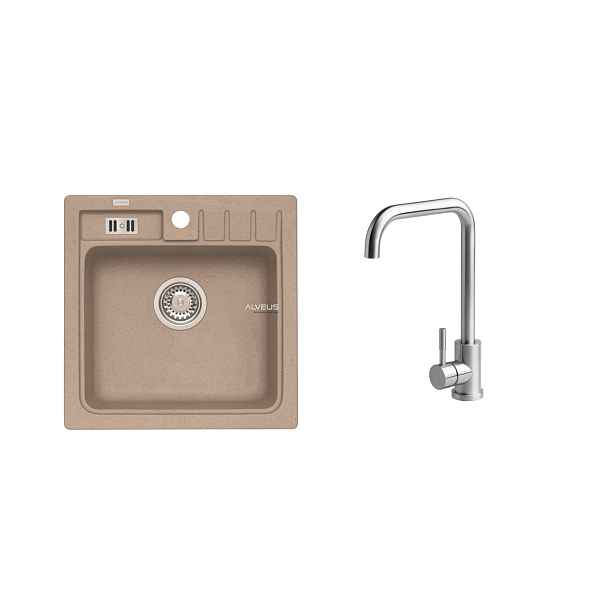 Alveus SET ALVEUS NIAGARA 20/55 + BATERIE Angel - béžový granitový dřez 465 x 465 mm v setu s baterií