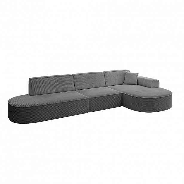 ALTDECOR ROHOVÁ SEDACÍ SOUPRAVA s otomanem vpravo MARI-L2 – 328 × 171 × 79 cm, tmavě šedý manšestr