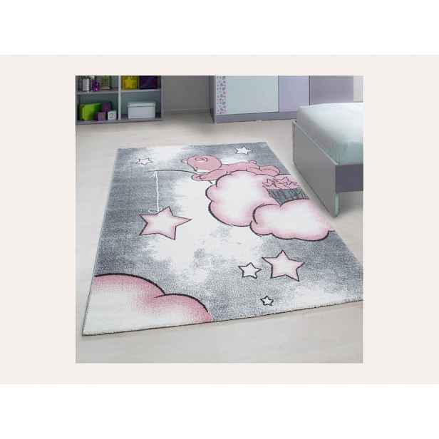 ELIS DESIGN Dětský koberec - Medvídek a hvězdy barva: šedá x růžová, rozměr: 120x170