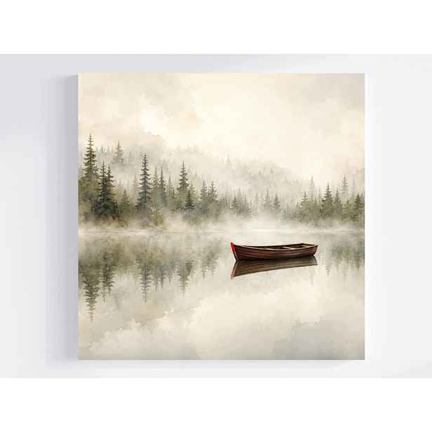 Obraz Na Plátně Canvas Akvarel Krajina Hory Les Jezero Loď Loďka 50x50