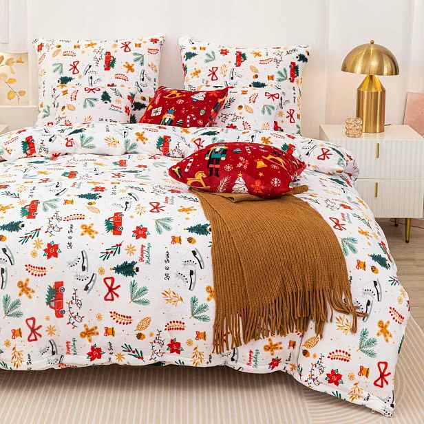 Povlečení z mikrovlákna 140x200 Merry Cozy bílá vánoční plyšová hračka