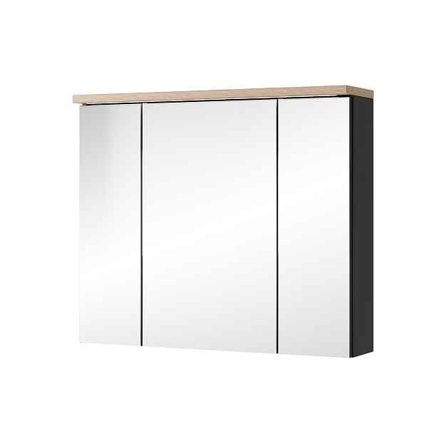 Szynaka Závěsná koupelnová skříňka Swing II 58 80 cm se zrcadlem a LED osvětlením černá/dub Artisan
