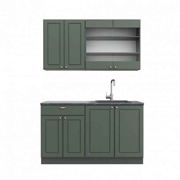 Vicco JEDNOTKOVÁ KUCHYNĚ Fame-Line Zeleno-zlatá Country House/Anthracite 140 cm , PD Antracit