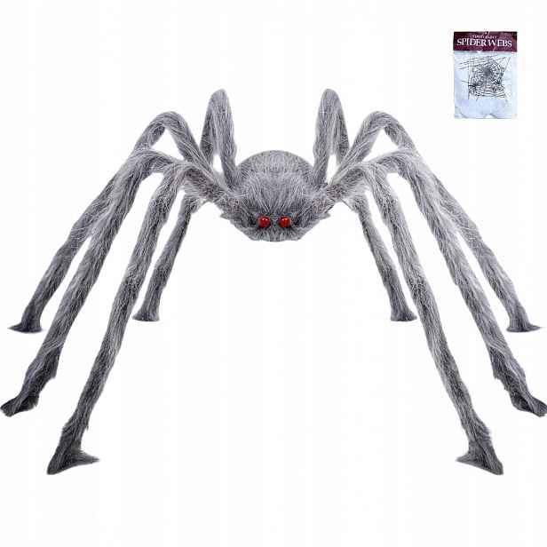 Obří pavouk 150 cm Dekorace na Halloween Sada s pavučinou