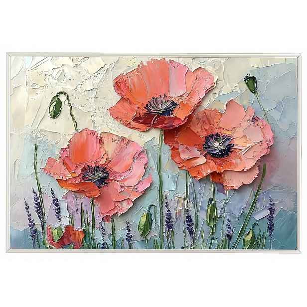 Plakát Rámeček Hliník Příroda Květy Červené Máky Olej Impasto 60x40