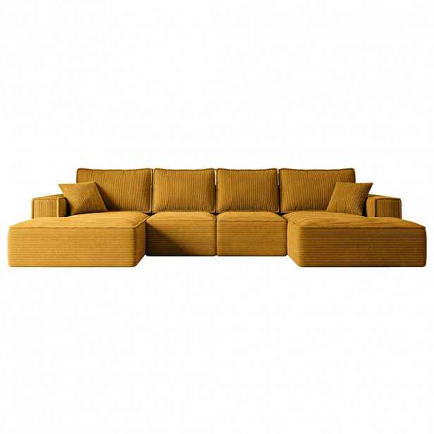 ALTDECOR SEDACÍ SOUPRAVA s funkcí lůžka a úložným prostorem pod lůžkem SIERRA-U-S – 349x161x87 cm hořčicově žlutý manšestr