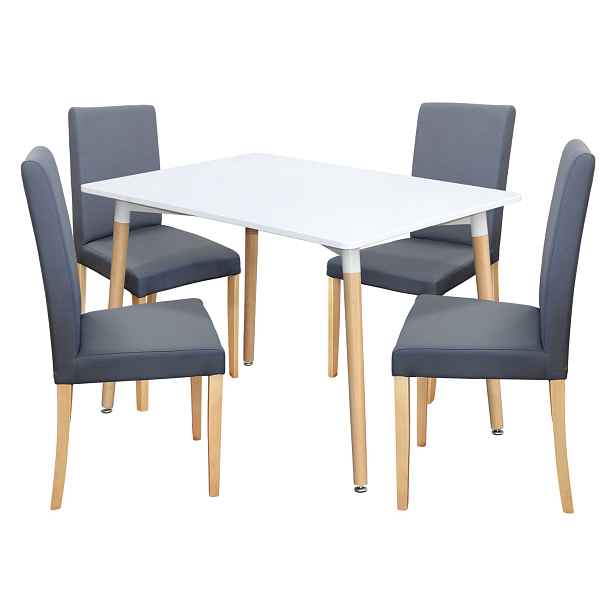 Jídelní stůl ONE 120x80 bílý + 4 židle PRIMA šedá/světlé nohy