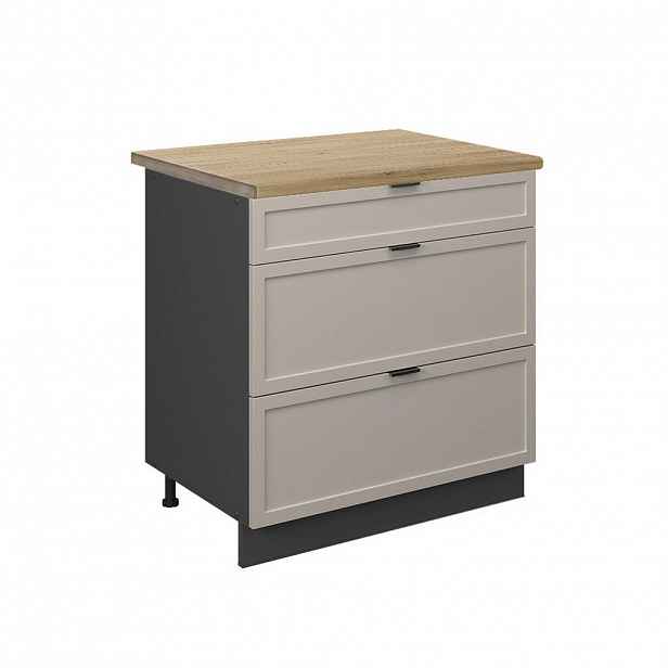 Vicco SPODNÍ SKŘÍŇKA KUCHYŇSKÉ LINKY Fame-Line GreyBeige 80 cm se 3 zásuvkami, PD Dub