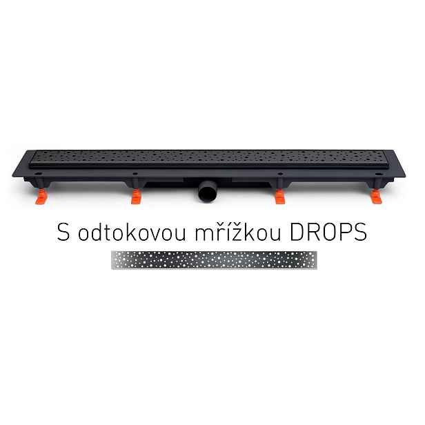 Chuděj Lineární plastový žlab MCH černý 750 mm;boční D40; drops černá
