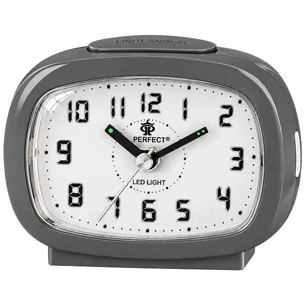 Křemenný budík Perfect Bb 09007 Šedý Tichý Led podsvícení Snooze