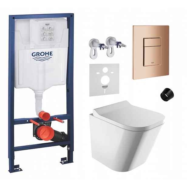 Podomítkový Wc set Grohe s mísou Fontana a tlačítkem měď lesk Fresh
