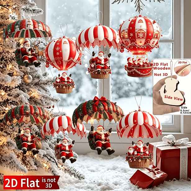 TEMU 2D ploché, 8 ks vánočních deštníků Santa Claus, vánoční dekorace, nástěnné sváteční dekorace, ozdoby na vánoční stromeček, vhodné pro domácnost,