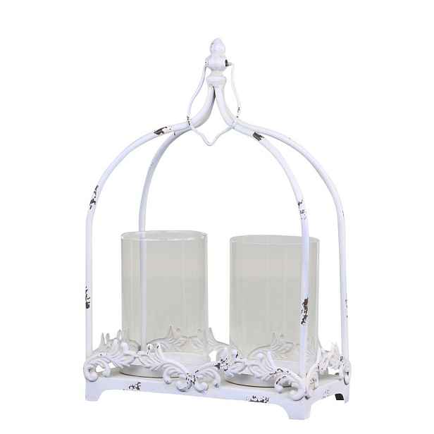 Krémová antik kovová lucerna na 2 svíčky Fleur - 25*12*38 cm Chic Antique