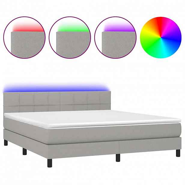 vidaXL Box spring postel s matrací a LED světle šedá 160x200 cm textil