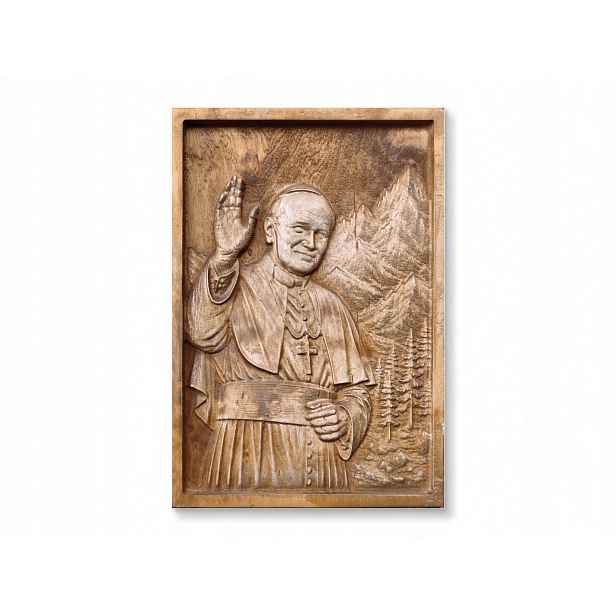 Dřevěná socha Jan Pavel II 30x20 cm, reliéf na zeď