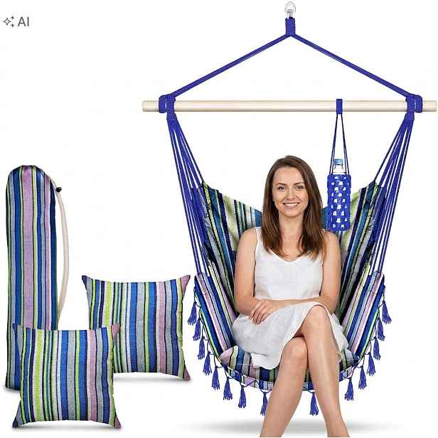Závěsné křeslo Zahradní houpací síť 150 kg 2 Polštáře Houpačka Boho Barevná