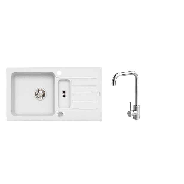 Alveus SET ALVEUS NIAGARA 70- 11+ BATERIE ANGEL CHR - granitový bílý dřez 780 x 435 mm v setu s baterií