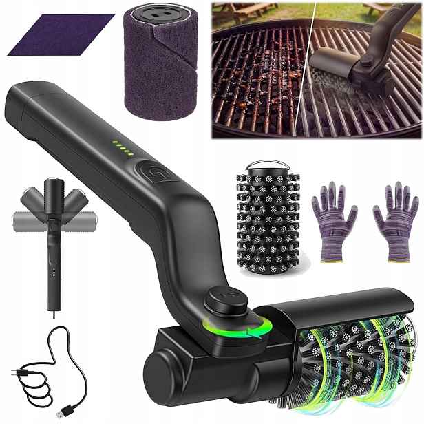 Elektrický Kartáč Na Grilování Pro Čištění Grilu, Odnímatelný, 3 Rychlosti