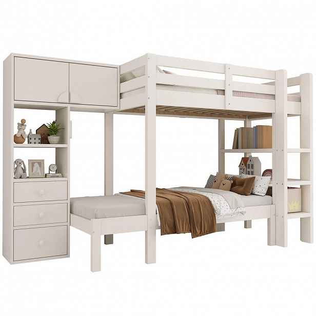 OKWISH PATROVÁ postel 90/200 cm bílá s nočním světlem, odsazeným designem a úložným prostorem