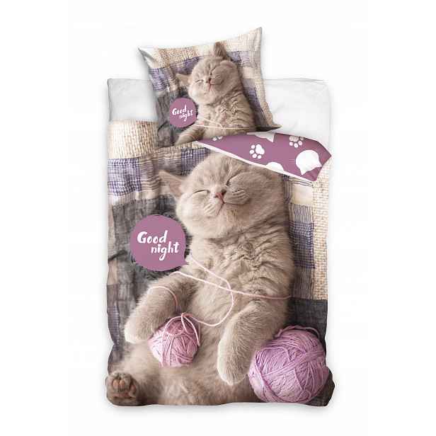 Povlečení Kočka Klubka Vlny Whiskers Kitten Sladký Obrovský Spící Kocour 160x200