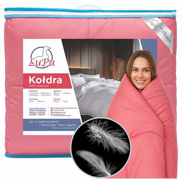 Přikrývka 160x200 Péřová celoroční antialergická Pierze Kacze Růžová Lupu