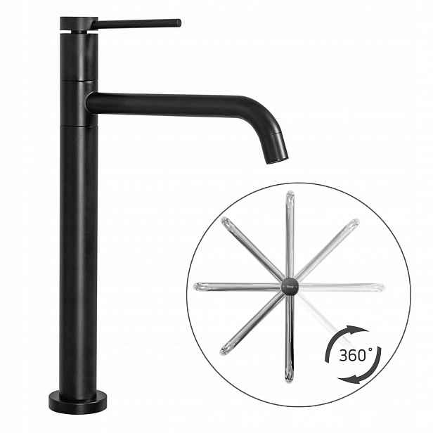 Vysoká umyvadlová baterie Lugano Černá, pohyblivý Výtokové Ramínko Mat 34 cm