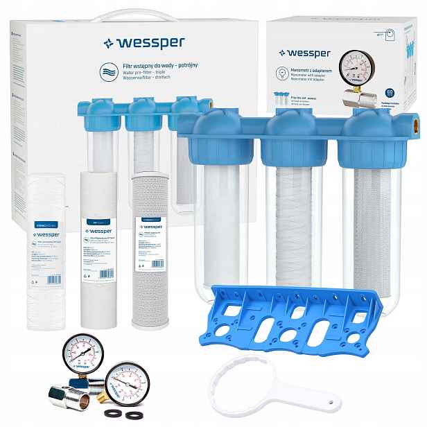 Wessper vodní filtr 1" 3 stupňový pro celý dům náplně tlakoměr