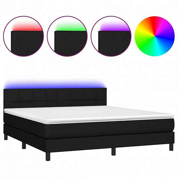 vidaXL Box spring postel s matrací a LED černá 160x200 cm textil