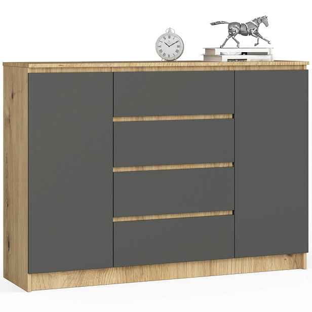 Ak furniture Komoda Tove K 140 cm dub artisan/šedý grafit
