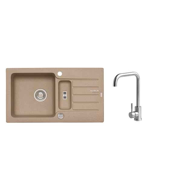 Alveus SET ALVEUS NIAGARA 70- 55+ BATERIE ANGEL CHR - granitový béžový dřez 780 x 435 mm v setu s baterií