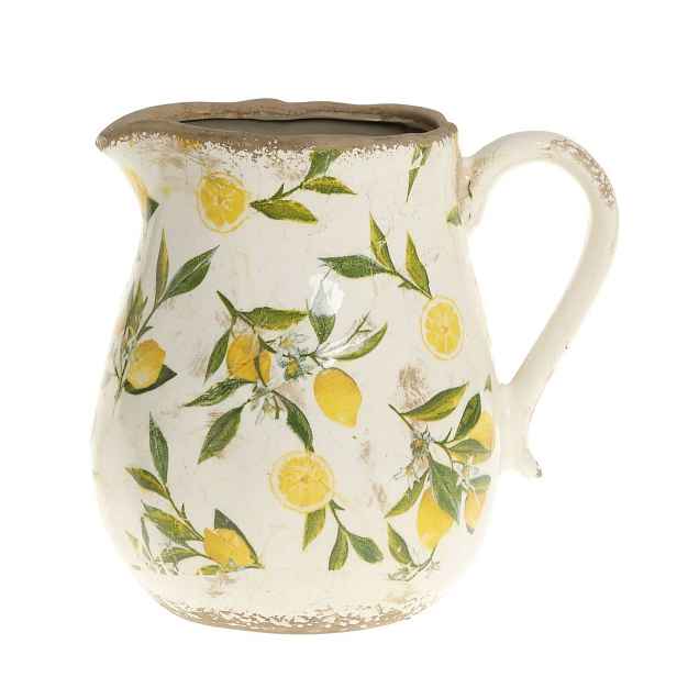 Béžový baňatý keramický džbán s citróny Limone - 13*16 cm Chic Antique