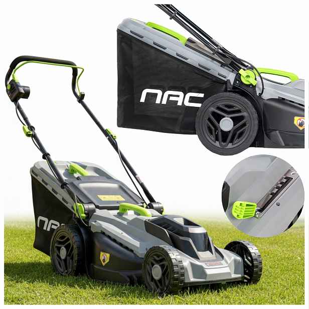 Lehká Elektrická Sekačka Na Trávy Nac 1800 W 43 CM Koš 52 L Vratná Tichá