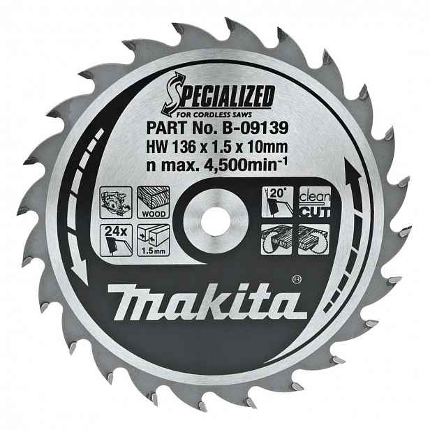 Makita - Pilový kotouč na dřevo, 136x10 mm, 24 zubů B-09139