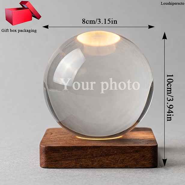TEMU Noční světlo LED ve tvaru křišťálové koule s vlastní fotografií, personalizovaný dárek pro maminku, pár, manželku, manžela k výročí, na