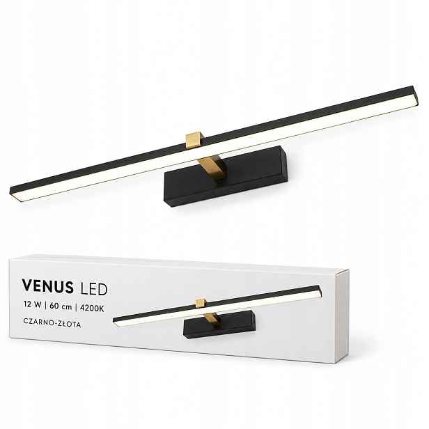 Venus 12W 60cm černo-zlatá Led nástěnná lampa do kadeřnického salonu 4200K